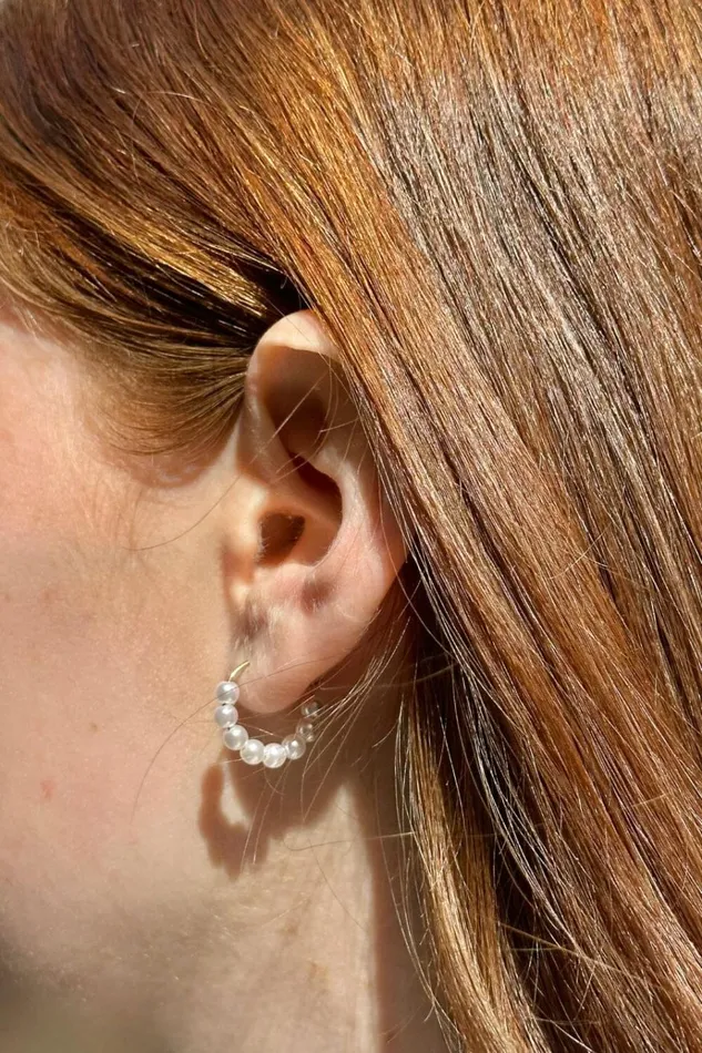 Faux Pearl Hoop Earrings Gold Women Brandy Melville Jewelry