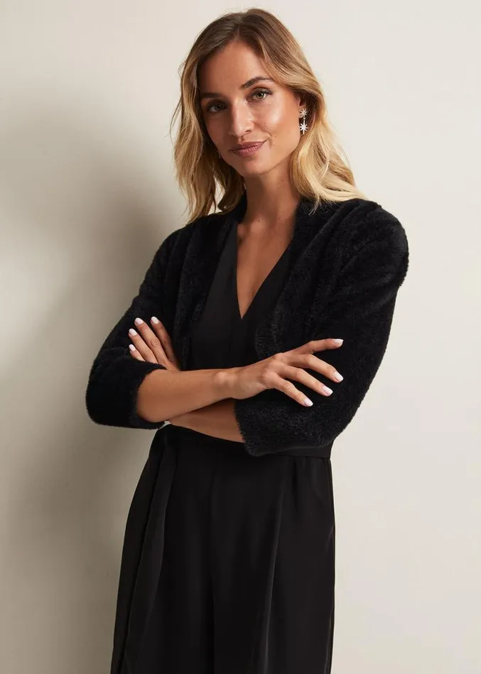 Fay Fluffy Bolero Black Women Phase Eight Knitwear