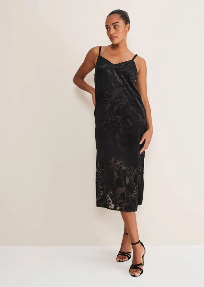 Fayette Textured Velvet Slip Dress Black Women Phase Eight Dresses