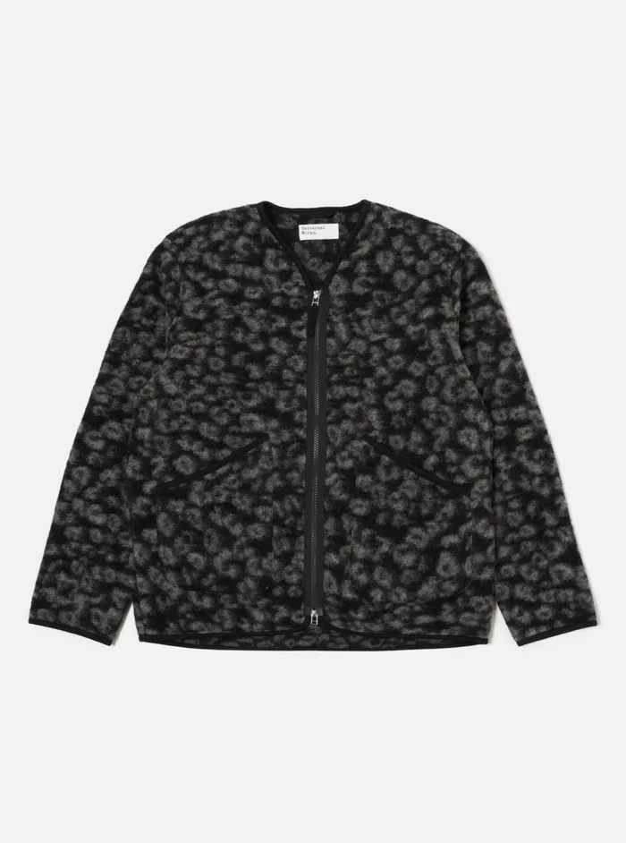 Fleece Men Universal Works Universal Works Zip Liner Jacket In BlackCharcoal Leopard Fleece