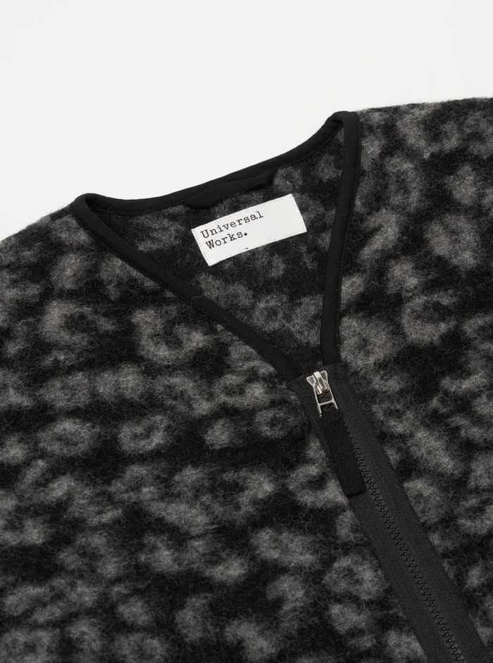 Fleece Men Universal Works Universal Works Zip Liner Jacket In BlackCharcoal Leopard Fleece