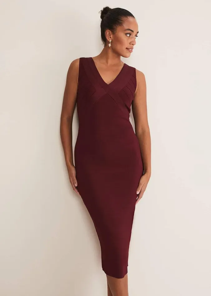 Fressia Cut Out Bandage Dress Burgundy Women Phase Eight Dresses
