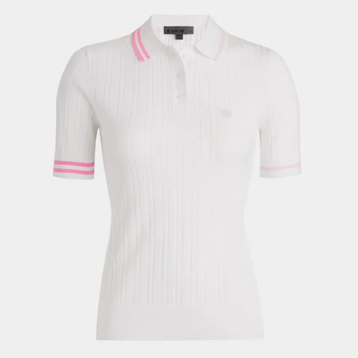 GFORE CONTRAST STRIPE COTTON BLEND RIBBED KNIT POLO Snow Women Polos