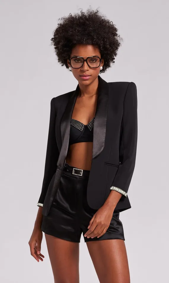 Generation Love Clothing Blazers and Jackets Argo Pearl Satin Combo Crepe Blazer Black 8211 Women Generation Love Clothing Blazers and Jackets Argo Pearl Satin Combo Crepe Blazer Black 8211 Women
