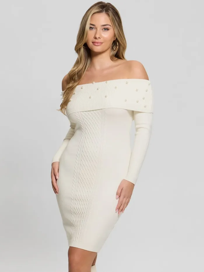 GUESS Dresses and Jumpsuits Eco Amber OfftheShoulder Cable Dress White 8211 Women