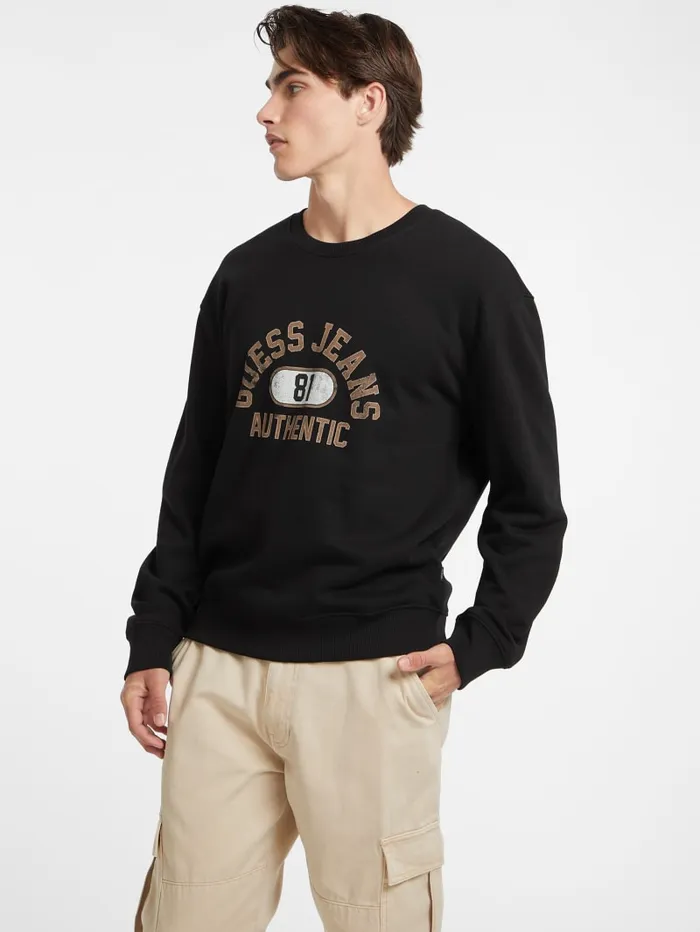GUESS Hoodies and Sweaters Authentic Logo Crewneck Sweatshirt Black 8211 Men