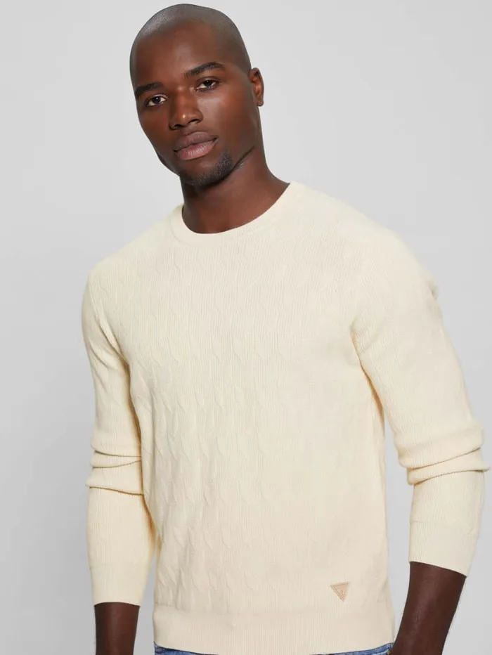 GUESS Hoodies and Sweaters Eco Delroy Stitched Sweater Beige 8211 Men