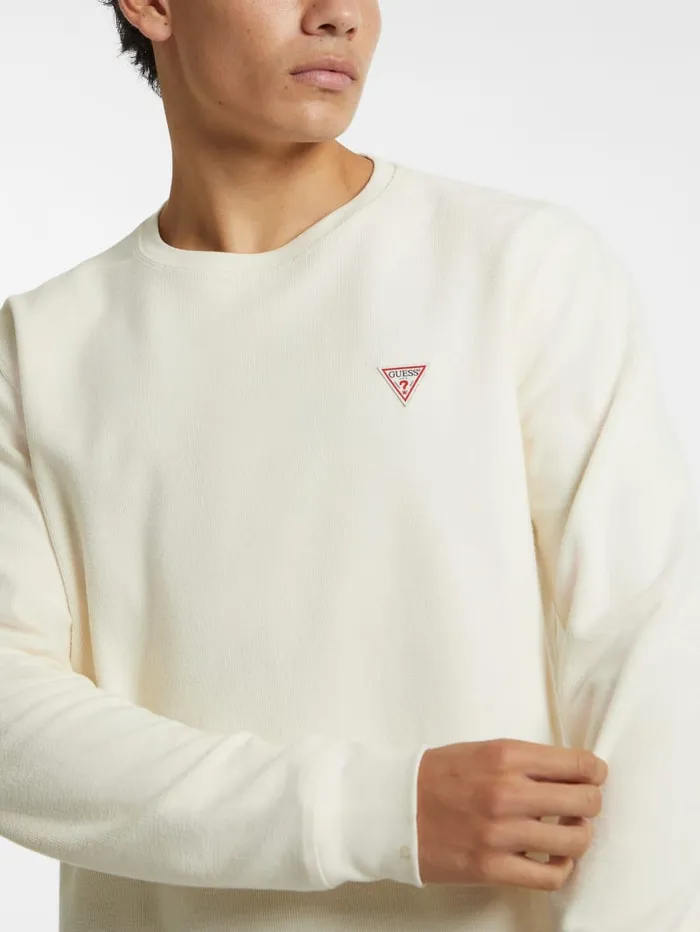 GUESS Hoodies and Sweaters WaffleKnit Mini Triangle LongSleeve Tee White 8211 Men