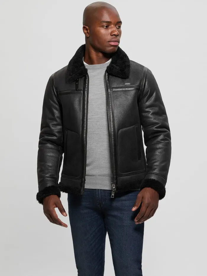 GUESS Jackets and Coats Aviator Shearling Jacket Black 8211 Men