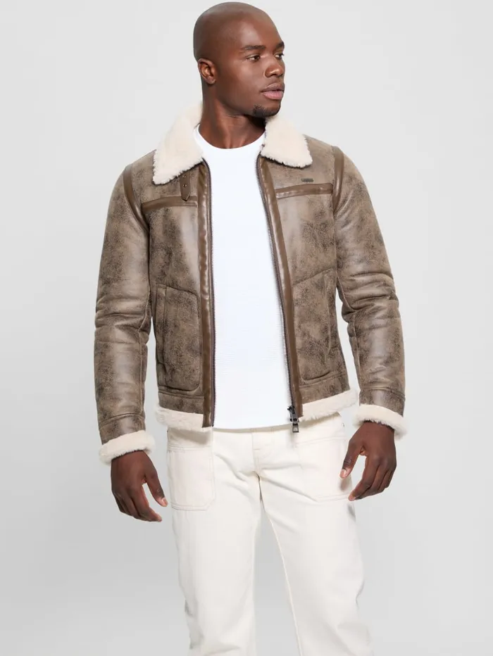 GUESS Jackets and Coats Aviator Shearling Jacket Black 8211 Men