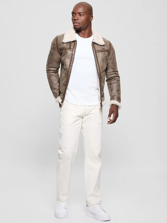GUESS Jackets and Coats Aviator Shearling Jacket Black 8211 Men