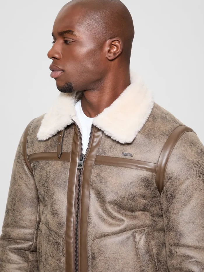 GUESS Jackets and Coats Aviator Shearling Jacket Black 8211 Men