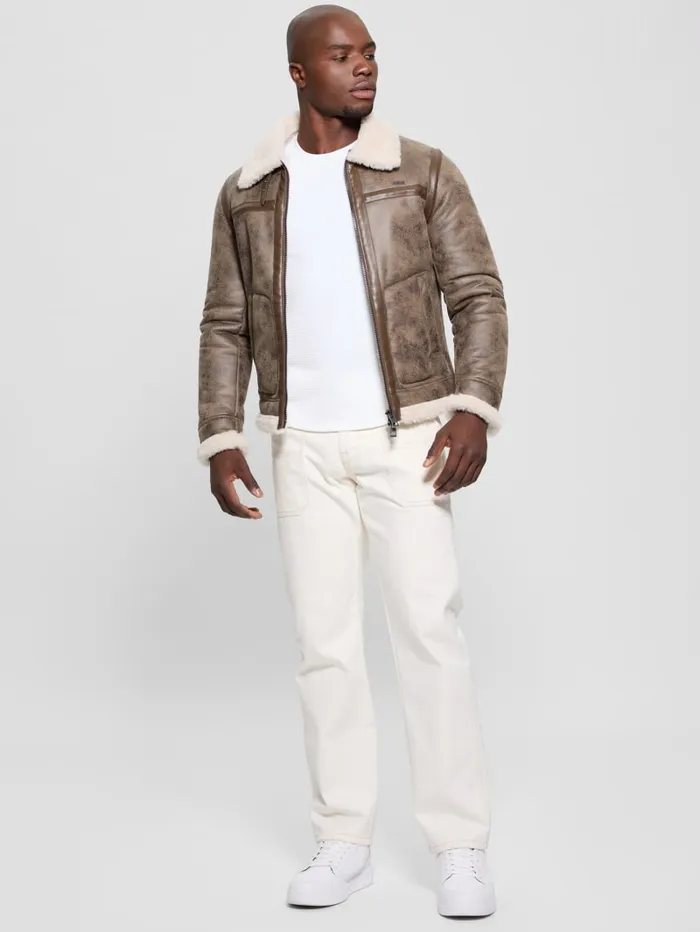 GUESS Jackets and Coats Aviator Shearling Jacket Black 8211 Men