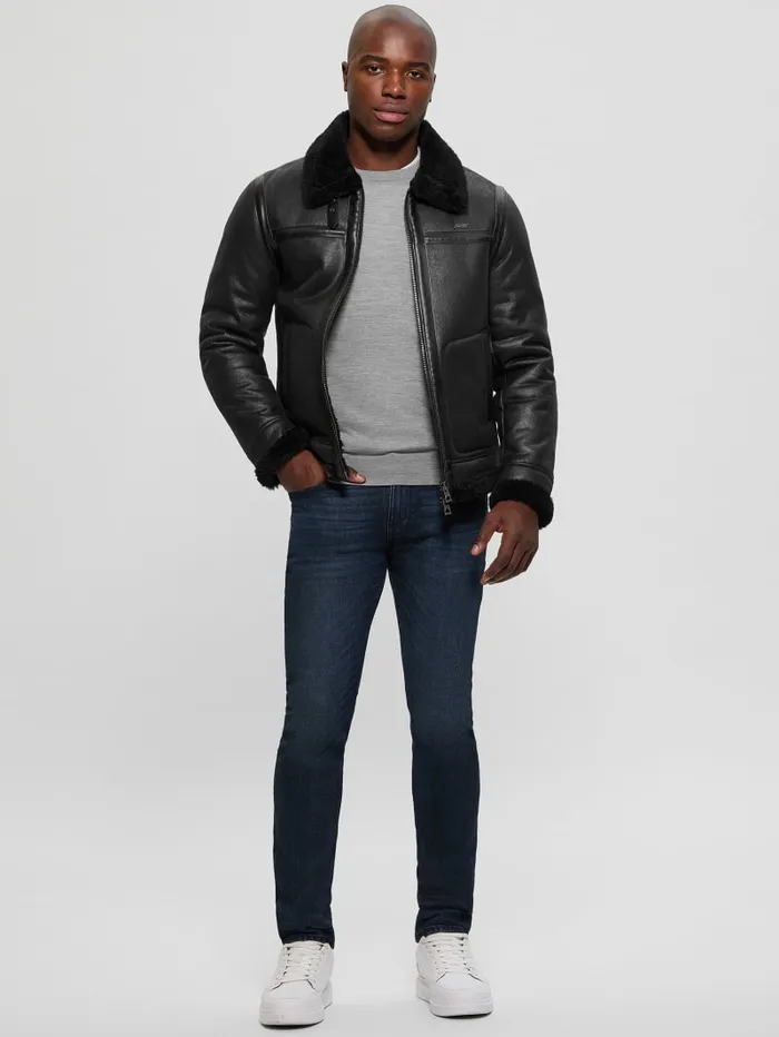 GUESS Jackets and Coats Aviator Shearling Jacket Black 8211 Men