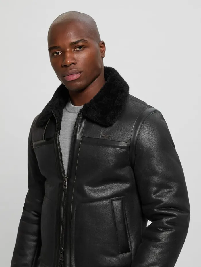GUESS Jackets and Coats Aviator Shearling Jacket Black 8211 Men