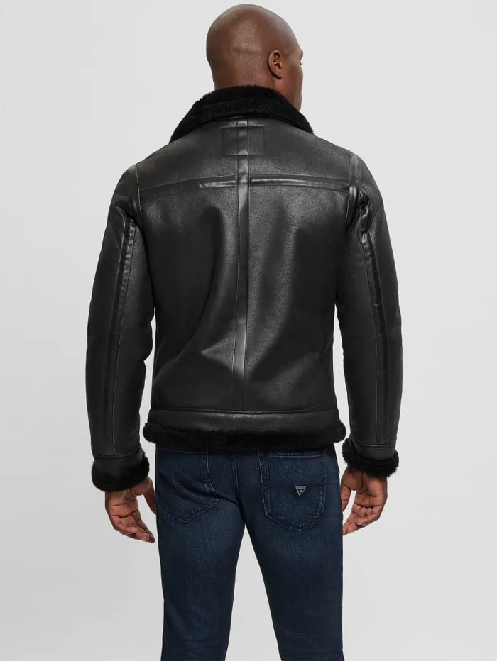 GUESS Jackets and Coats Aviator Shearling Jacket Black 8211 Men