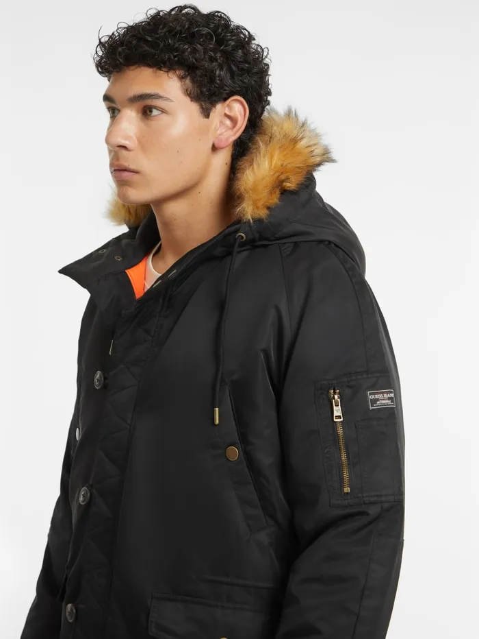 GUESS Jackets and Coats Hooded Nylon Parka Green 8211 Men