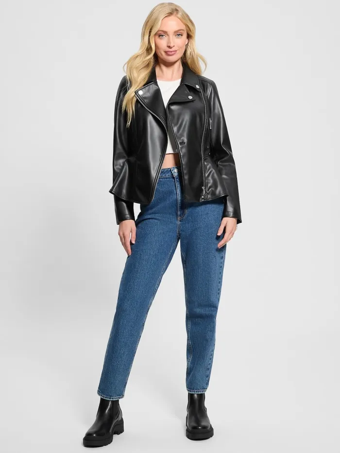 GUESS Jackets and Coats Ivy FauxLeather Peplum Moto Jacket Black 8211 Women