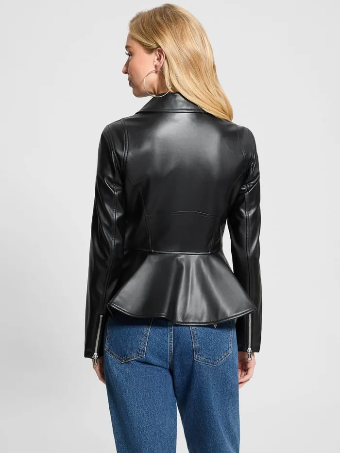 GUESS Jackets and Coats Ivy FauxLeather Peplum Moto Jacket Black 8211 Women