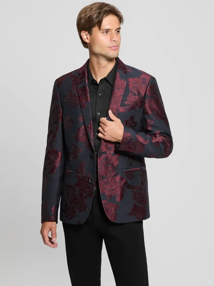 GUESS Jackets and Coats Jacquard Floral Blazer Blue 8211 Men