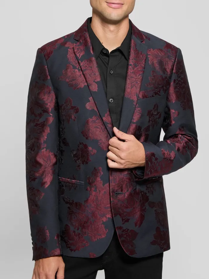 GUESS Jackets and Coats Jacquard Floral Blazer Blue 8211 Men