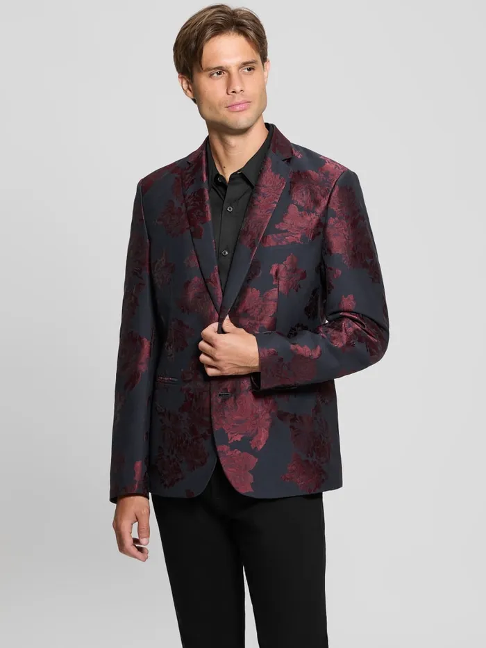 GUESS Jackets and Coats Jacquard Floral Blazer Blue 8211 Men