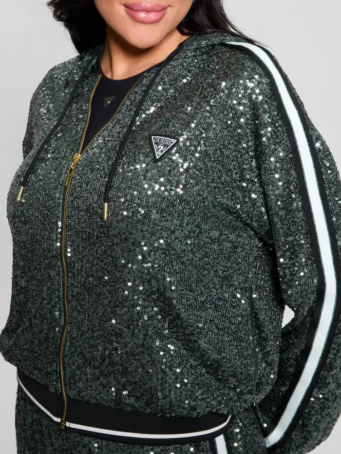 GUESS Jackets and Coats Mini Sequins ZipUp Sweatshirt Green 8211 Women