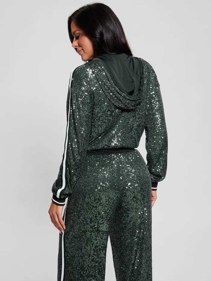 GUESS Jackets and Coats Mini Sequins ZipUp Sweatshirt Green 8211 Women