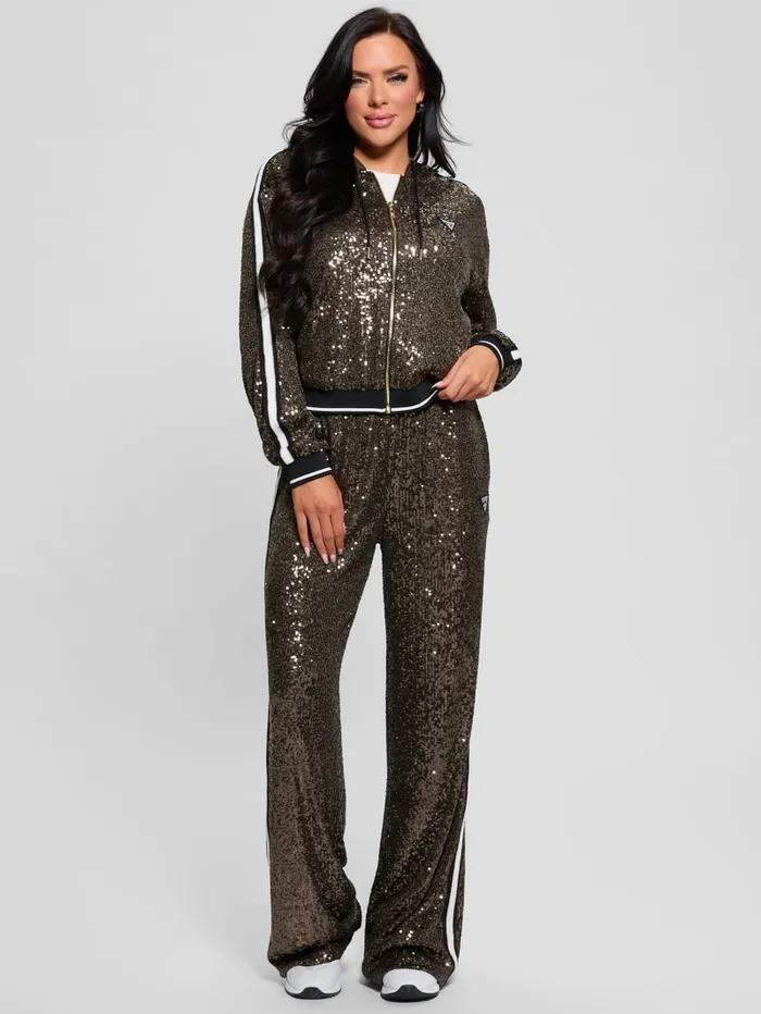 GUESS Jackets and Coats Mini Sequins ZipUp Sweatshirt Green 8211 Women