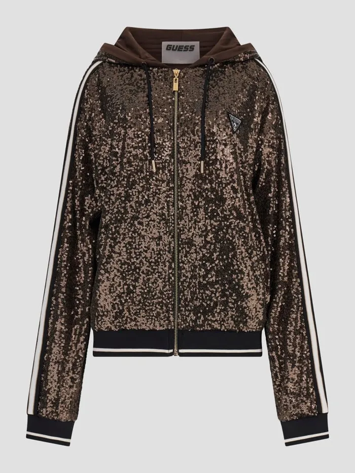 GUESS Jackets and Coats Mini Sequins ZipUp Sweatshirt Green 8211 Women