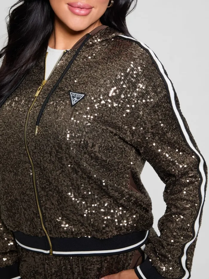 GUESS Jackets and Coats Mini Sequins ZipUp Sweatshirt Green 8211 Women