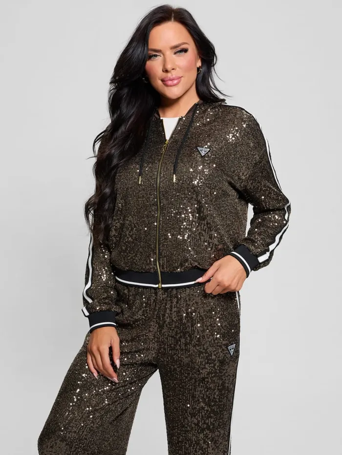 GUESS Jackets and Coats Mini Sequins ZipUp Sweatshirt Green 8211 Women