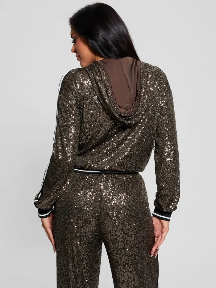 GUESS Jackets and Coats Mini Sequins ZipUp Sweatshirt Green 8211 Women