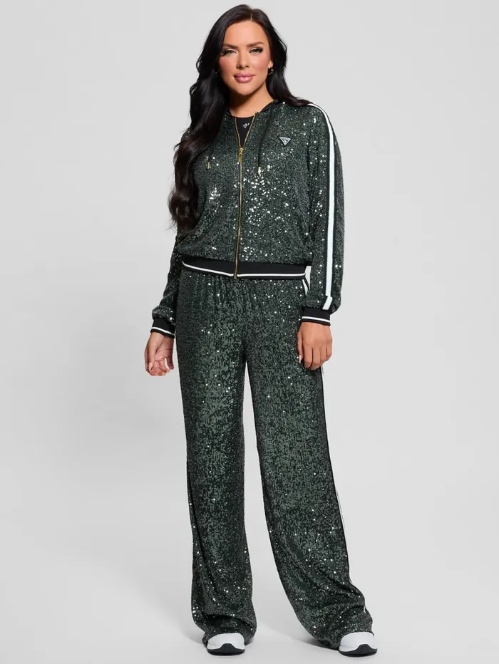GUESS Jackets and Coats Mini Sequins ZipUp Sweatshirt Green 8211 Women