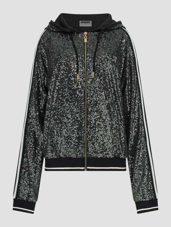 GUESS Jackets and Coats Mini Sequins ZipUp Sweatshirt Green 8211 Women