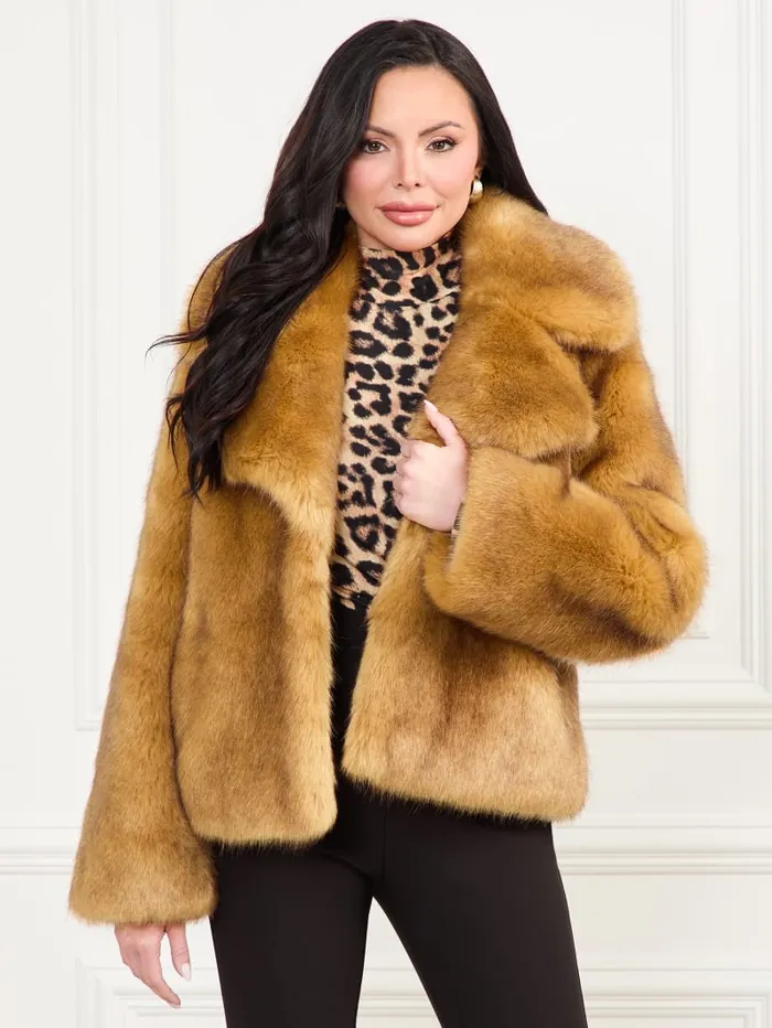 GUESS Jackets and Coats New Gwenda FauxFur Jacket Beige 8211 Women