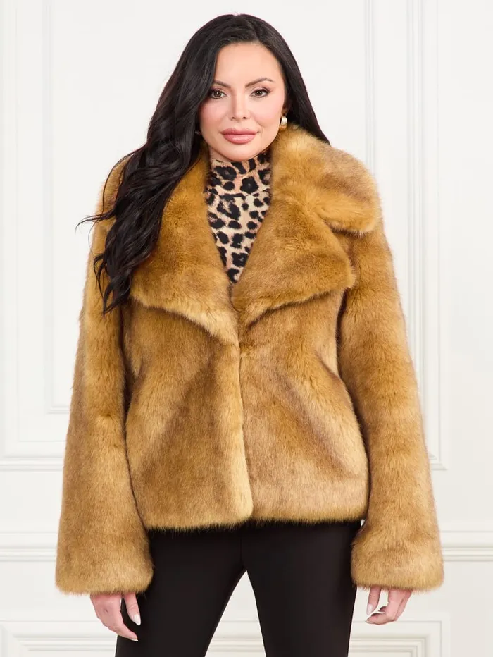 GUESS Jackets and Coats New Gwenda FauxFur Jacket Beige 8211 Women