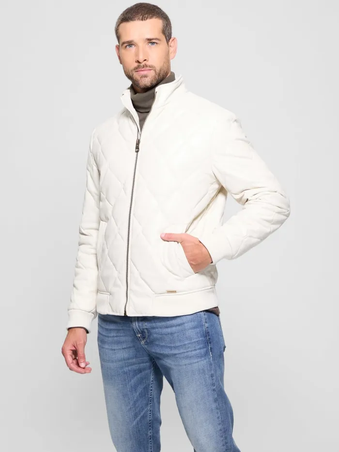 GUESS Jackets and Coats Quilted FauxLeather Jacket White 8211 Men