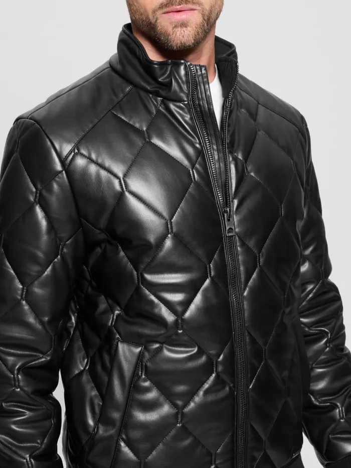 GUESS Jackets and Coats Quilted FauxLeather Jacket White 8211 Men