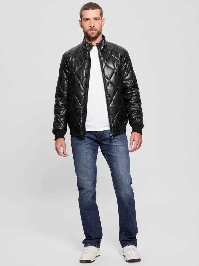 GUESS Jackets and Coats Quilted FauxLeather Jacket White 8211 Men