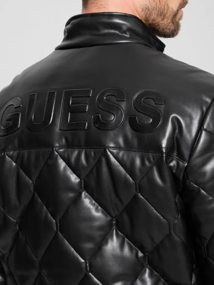 GUESS Jackets and Coats Quilted FauxLeather Jacket White 8211 Men
