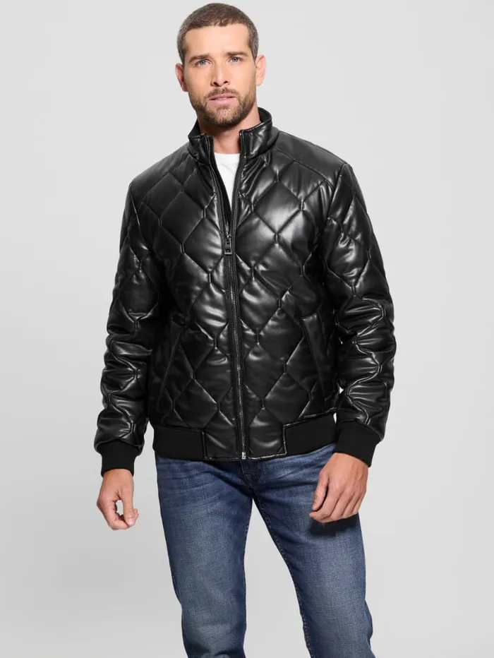 GUESS Jackets and Coats Quilted FauxLeather Jacket White 8211 Men