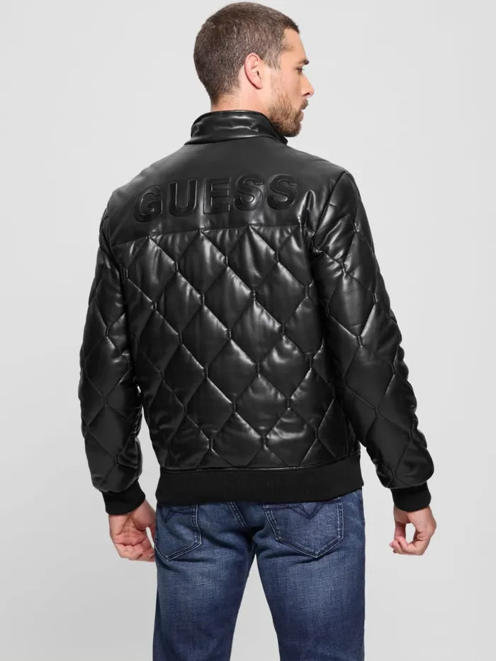 GUESS Jackets and Coats Quilted FauxLeather Jacket White 8211 Men
