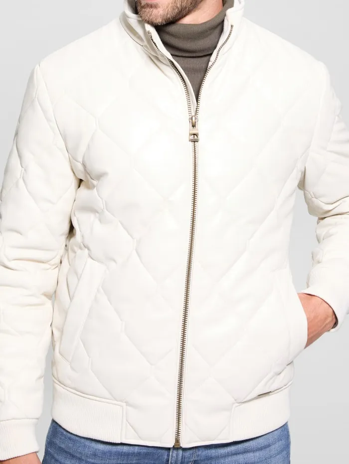 GUESS Jackets and Coats Quilted FauxLeather Jacket White 8211 Men