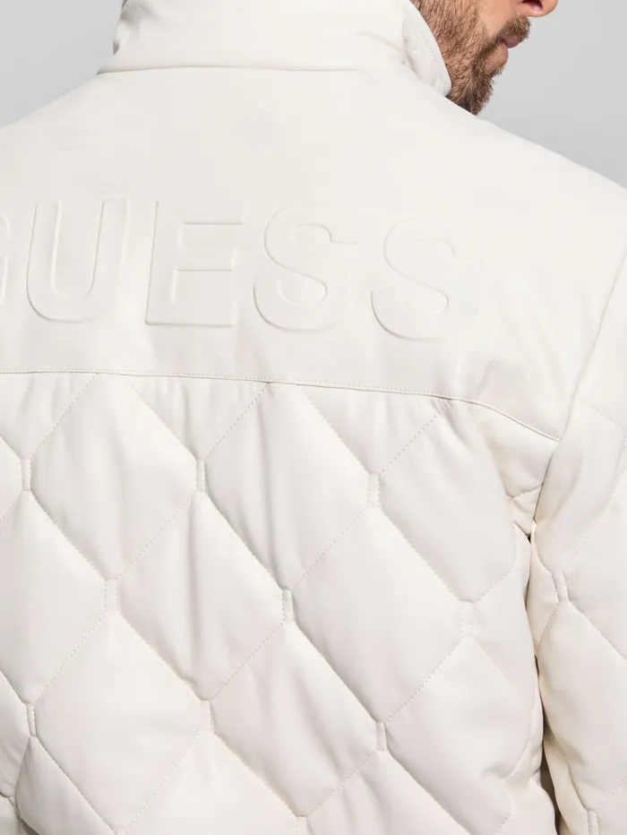 GUESS Jackets and Coats Quilted FauxLeather Jacket White 8211 Men