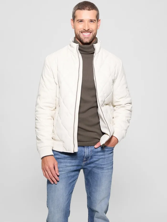 GUESS Jackets and Coats Quilted FauxLeather Jacket White 8211 Men