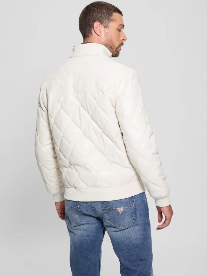 GUESS Jackets and Coats Quilted FauxLeather Jacket White 8211 Men