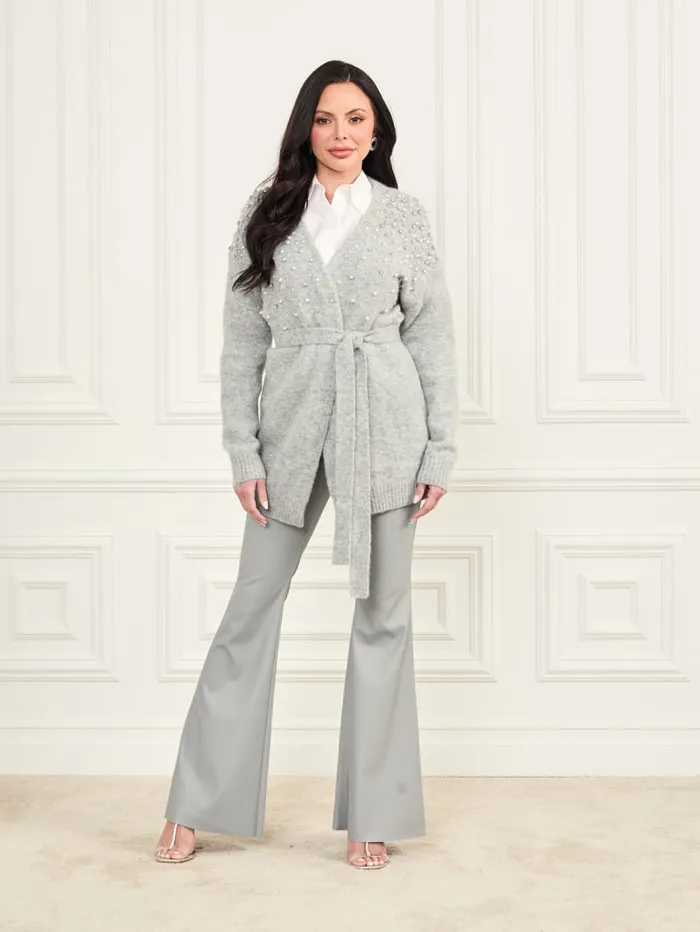 GUESS Jackets and Coats Sibilla Belted Embellished Cardigan Gray 8211 Women