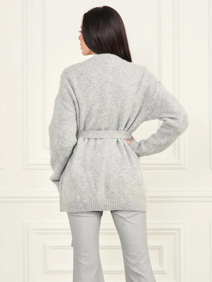 GUESS Jackets and Coats Sibilla Belted Embellished Cardigan Gray 8211 Women
