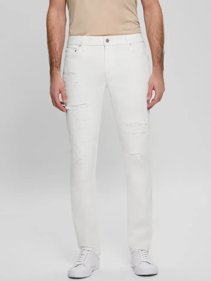 GUESS Jeans and Denim Eco Destroyed Tapered Jeans White 8211 Men